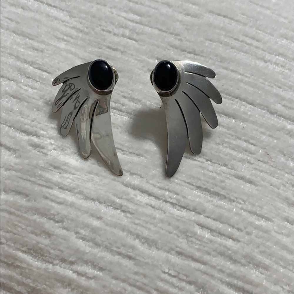 Sterling silver and onyx stud earrings